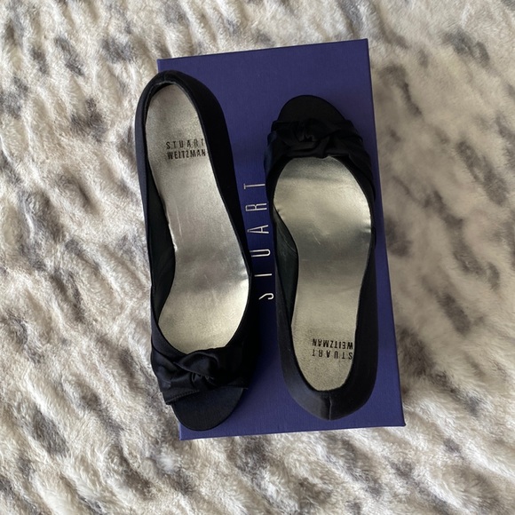 Stuart Weitzman Turku Black Satin Peep Toe Pump - Picture 5 of 10